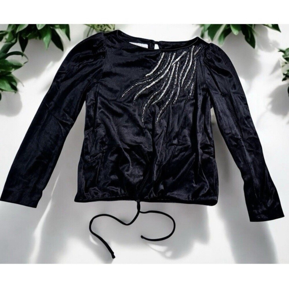 VTG 70s Tom Bezuda For Barad Velvet Top blouse Size M Black silver Sequin Disco